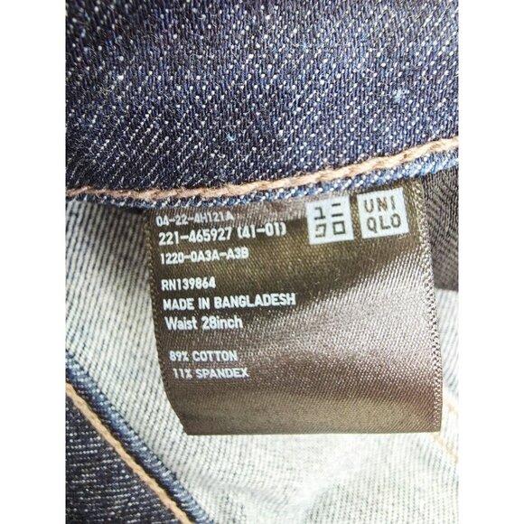 Uniqlo Size 28X27 Womens Slim Straight Mid Rise Kaihara Fabric Blue Denim Jeans - Picture 8 of 12